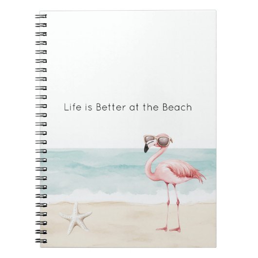 Het leven is beter op het strand Zeester Flamingo Notitieboek (Voorkant)