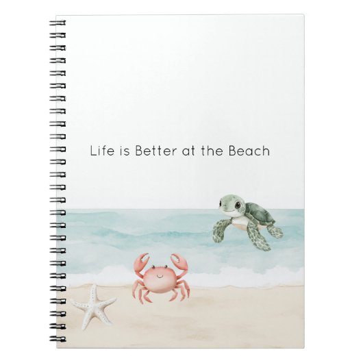 Het leven is beter op het strand Zeester Zeeschild Notitieboek (Voorkant)