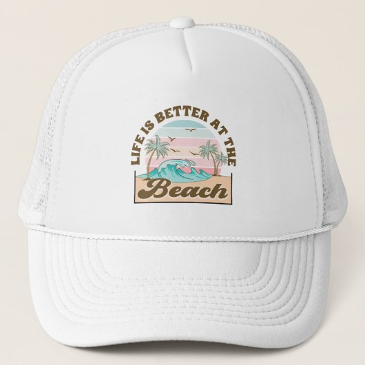 Het leven is beter op het strand Zomer Tropisch Trucker Pet (Voorkant)