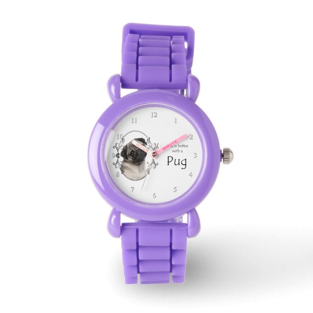 Het leven is beter Pug Watch Horloge (Voorkant)