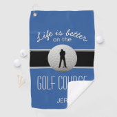 Het leven is beter Quote Golf Ball Monogram Blauw  Golfhanddoek (Insitu)