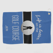Het leven is beter Quote Golf Ball Monogram Blauw  Golfhanddoek (Horizontaal)