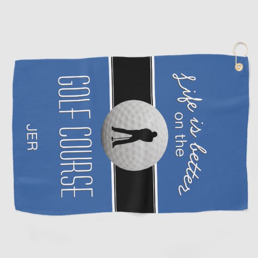 Het leven is beter Quote Golf Ball Monogram Blauw  Golfhanddoek (Horizontaal)
