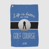 Het leven is beter Quote Golf Ball Monogram Blauw  Golfhanddoek (Voorkant)