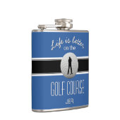 Het leven is beter Quote Golf Ball Monogram Blauw  Heupfles (Rechts)