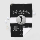 Het leven is beter Quote Golf Monogrammed Black Wh Golfhanddoek (Insitu)