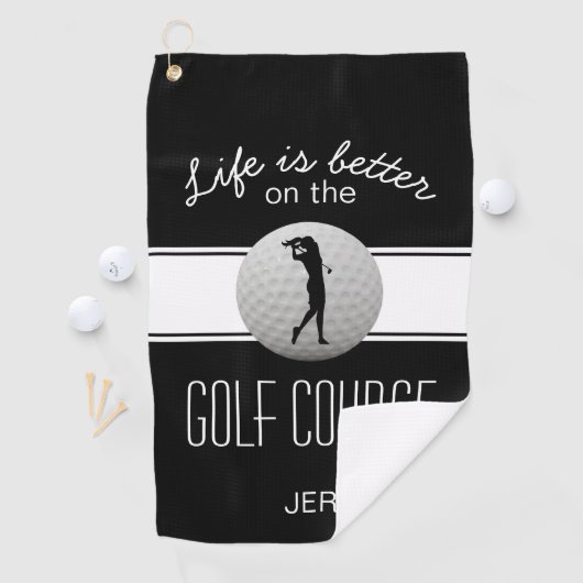 Het leven is beter Quote Golf Monogrammed Black Wh Golfhanddoek (Insitu)