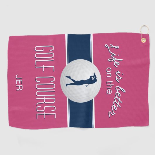 Het leven is beter Quote Golf Monogrammed Hot Pink Golfhanddoek (Horizontaal)