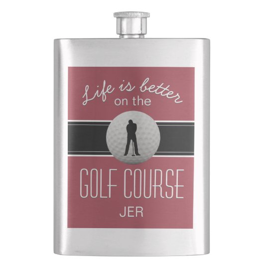 Het leven is beter Quote Golfen Monogram Crimson R Flacon (Voorkant)
