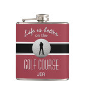 Het leven is beter Quote Golfen Monogram Crimson R Heupfles (Voorkant)