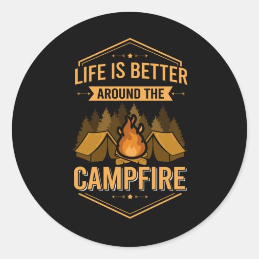 Het leven is beter rond - Campfire Outdoor Ronde Sticker (Voorkant)