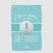 Het leven is Beter Vrouw Golfer Monogrammed Blauwg Golfhanddoek (Voorkant)