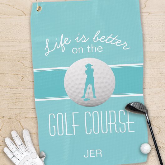 Het leven is Beter Vrouw Golfer Monogrammed Blauwg Golfhanddoek