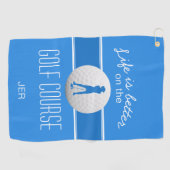 Het leven is beter Vrouw Golfer Monogrammed Blue Golfhanddoek (Horizontaal)