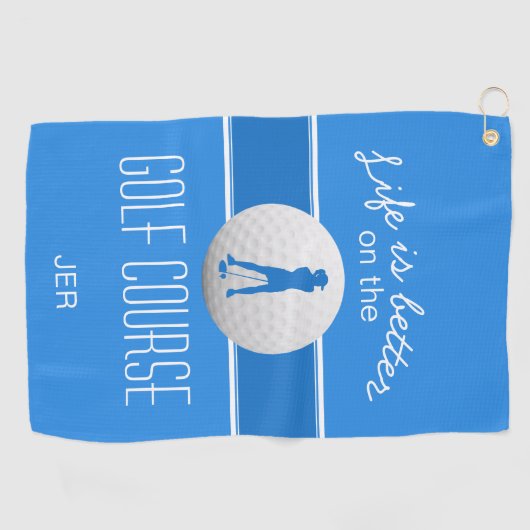 Het leven is beter Vrouw Golfer Monogrammed Blue Golfhanddoek (Horizontaal)