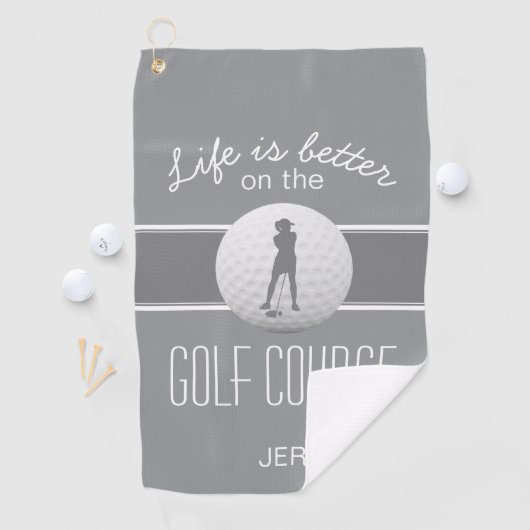 Het leven is beter Vrouw Golfer Monogrammed Gray C Golfhanddoek (Insitu)