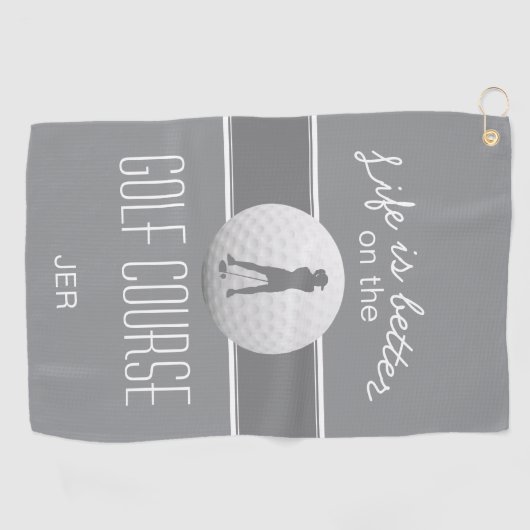 Het leven is beter Vrouw Golfer Monogrammed Gray C Golfhanddoek (Horizontaal)