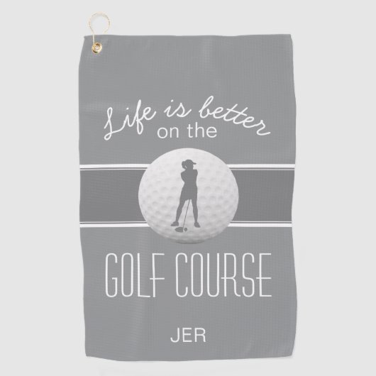 Het leven is beter Vrouw Golfer Monogrammed Gray C Golfhanddoek (Voorkant)