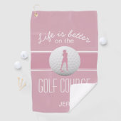 Het leven is beter Vrouw Golfer Monogrammed Pink G Golfhanddoek (Insitu)