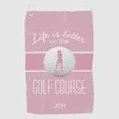 Het leven is beter Vrouw Golfer Monogrammed Pink G Golfhanddoek (Voorkant)