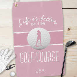 Het leven is beter Vrouw Golfer Monogrammed Pink G Golfhanddoek