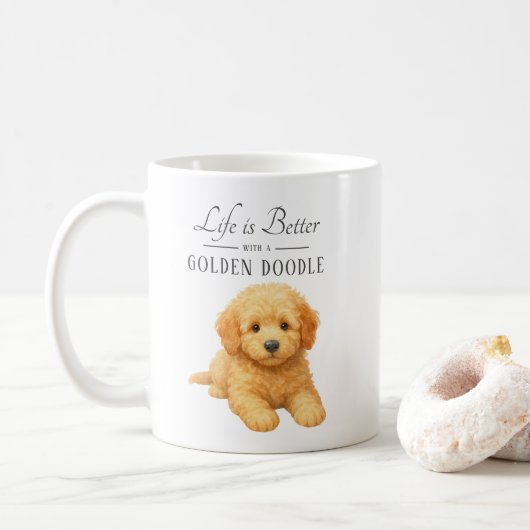 Het leven is Betere Gouden Doodle Koffiemok (Met donut)