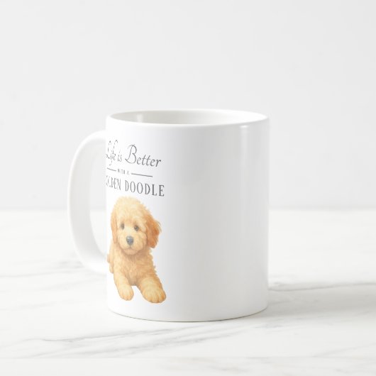 Het leven is Betere Gouden Doodle Koffiemok (Voorkant links)