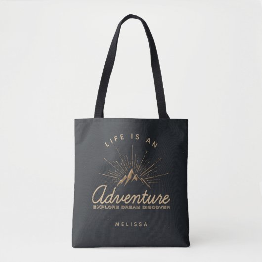 Het leven is een Adventure-gebergte met zonnestral Tote Bag (Voorkant)
