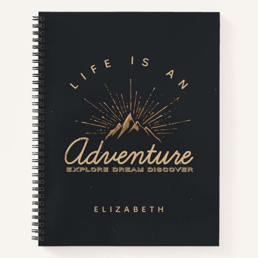Het leven is een avontuurberg met Golden Sunrays Notitieboek (Voorkant)