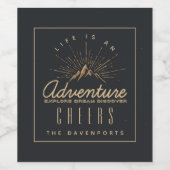 Het leven is een avontuurberg met Golden Sunrays Wijn Etiket (Enkel label)