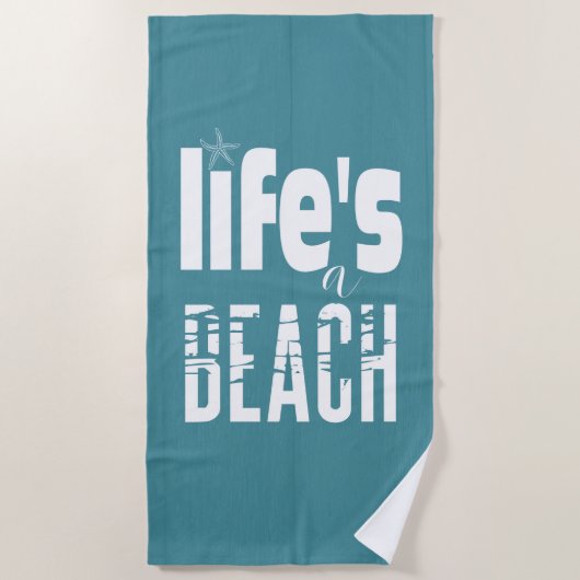 Het leven is een Blauwgroen achtergrond van een bl Strandlaken (Voorkant)