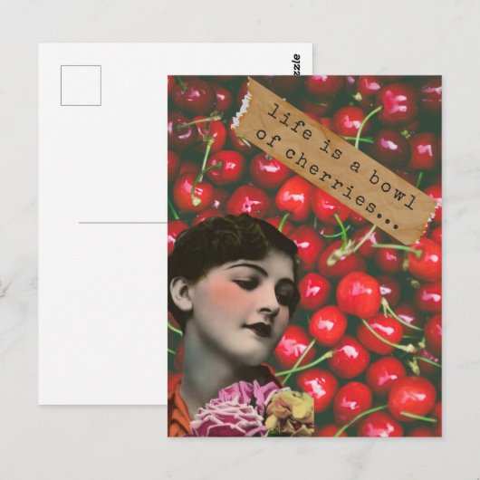 Het leven is een Bowl van Cherries Gewijzigde Kuns Briefkaart (Voorkant / Achterkant)