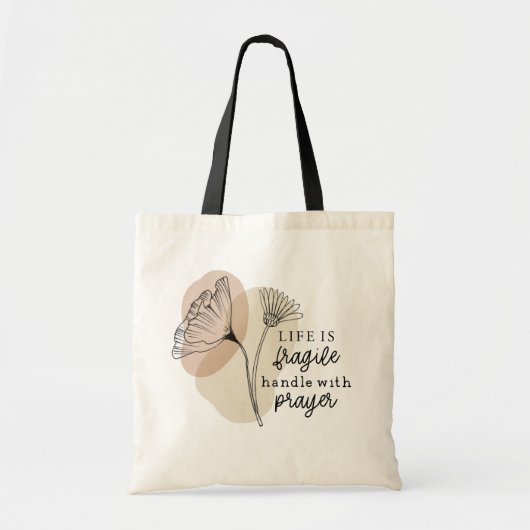 Het leven is een breekbaar handvat met gebedsbloem tote bag (Voorkant)