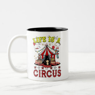 Het leven is een circus-carnival-Tent Funny Party Tweekleurige Koffiemok