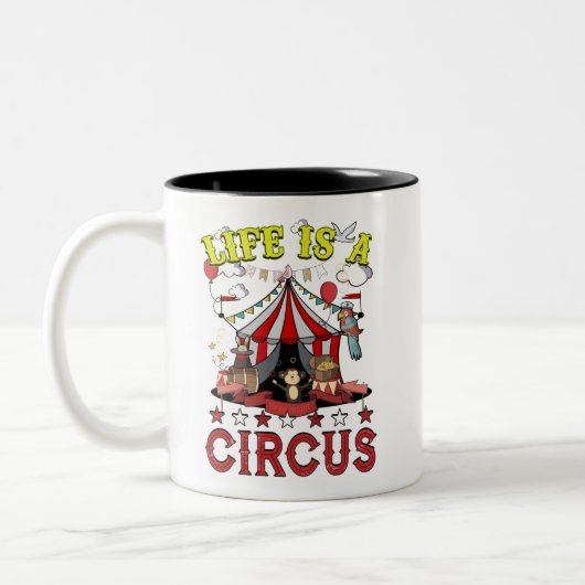 Het leven is een circus-carnival-Tent Funny Party Tweekleurige Koffiemok (Links)