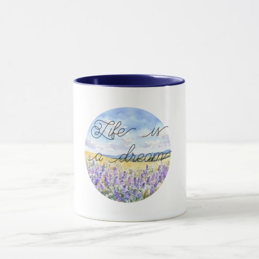 Het leven is een droom lavendelveld van bloemen bl mok (Midden)