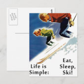 Het leven is een eenvoudig Eat Sleep Ski-Briefkaar Briefkaart (Voorkant / Achterkant)