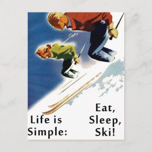 Het leven is een eenvoudig Eat Sleep Ski-Briefkaar Briefkaart