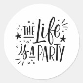 "Het leven is een feest" Classic Round Sticker – F (Voorkant)