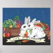 "Het leven is een feest" Cute Bunny Rabbit Poster (Voorkant)