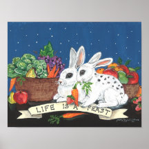 "Het leven is een feest" Cute Bunny Rabbit Poster