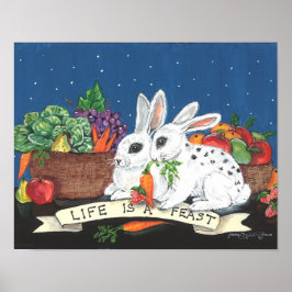 "Het leven is een feest" Cute Bunny Rabbit Poster