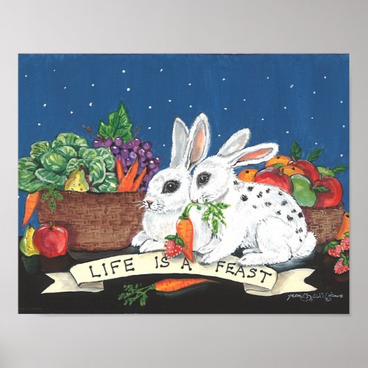 "Het leven is een feest" Cute Bunny Rabbit Poster (Voorkant)