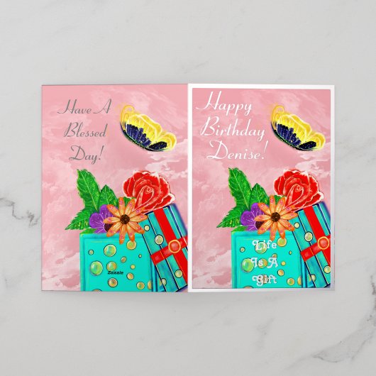 Het leven is een geschenk Gelukkige Verjaardag Folie Wenskaart (Buiten Laag)