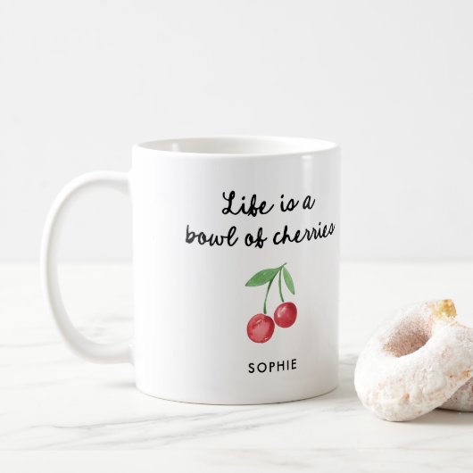 Het leven is een kom met kersen | Schattige retros Koffiemok (Met donut)
