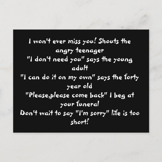 Het leven is een kort briefkaart (Voorkant)