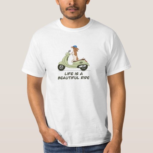 Het leven is een mooie reis - Dog op Vespa T-Shirt (Voorkant)