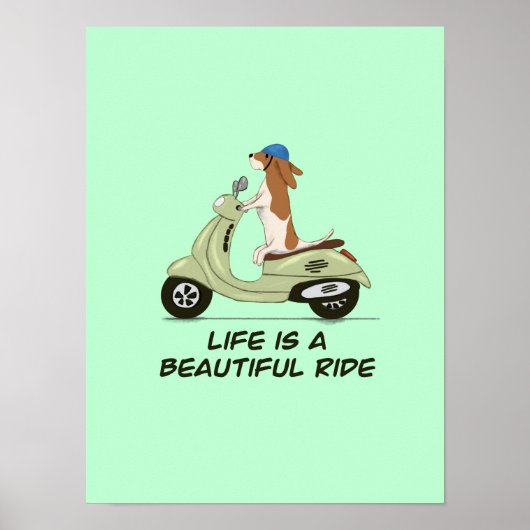 Het leven is een mooie rit - Dog op Vespa - Green Poster (Voorkant)