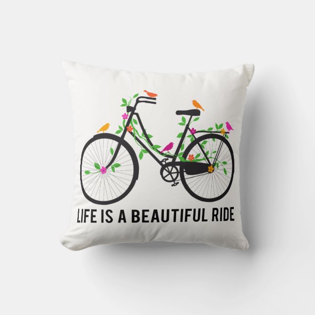 Het leven is een mooie rit, een  fiets kussen (Voorkant)