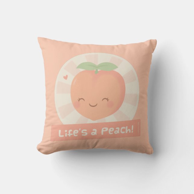 Het leven is een Peach Cute Pun Food Humor Kussen (Voorkant)